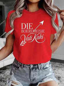 Camiseta suave para mujer "Boeremeisie" 2026, estampada con llamativas frases en afrikaans. - Rojo - Ver 7