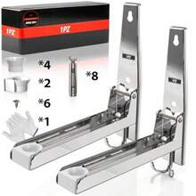 1PZ MXE-001 2Pic Soportes para Microondas Ajustable de pared de Acero Inoxidable 304 con Guantes, Soporte Resistente, Carga Máxima de 110 Libras - Plateado - Ver 6