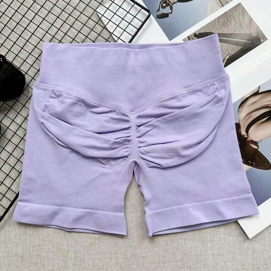 Pantalones cortos de yoga sin costuras de cintura alta para mujer - Levantamiento de glúteos elástico, adecuado para correr, fitness y actividades al aire libre| Apariencia de moda| Tela elástica de verano - Púrpura malva - Ver 1