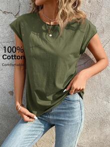 Camiseta casual de cuello redondo y mangas de murciélago - Verde militar - Ver 11