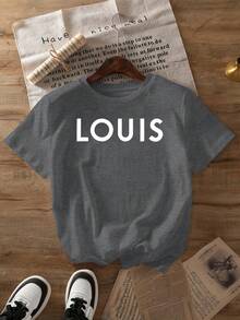Designed For Modern, Stylish, And Comfortable Women, The Minimalist LOUIS Letter Print T-Shirt Is A Casual, Short-Sleeved, Crew-Neck Top Suitable For Both Spring And Summer. Made From A Soft, Breathable Premium Fabric, It's Designed For All-Day Comfort And Versatile Everyday Wear, Perfect For Casual Outings. - 杏色 - 查看 9