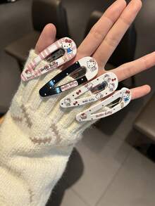 SANRIO 手工猫咪造型发夹，女士心形波点格子图案发夹，卡通风格女学生发夹，BB夹，甜美清新多功能刘海发夹 - 星星月亮 - 查看 3