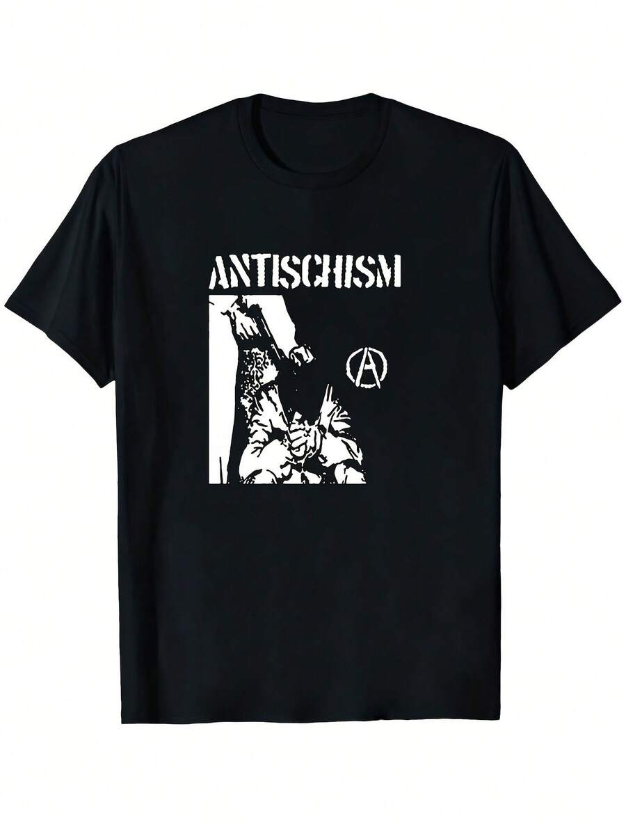Antischism American Crust Punk Band T- Shirt 100 Cotton Casual Round Neck, Short Sleeve Retro Logo Graphic Tee Multi- Size S- 4XL All- Season Wear Durable Digital Heat Transfer Print Ideal For - 黑色 - 查看 1