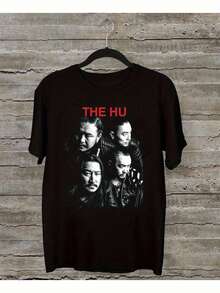 Valentine's Day Couple T-Shirt Set, Hu Band Adult Graphic Tee - Casual Black Short Sleeve T-Shirt, Eye-Catching Red Band Member Print, Regular Fit Crew Neck, Available In Sizes S-5XL, Durable And Washable Clothing For Music Fans, Fan As0. With A Crisp, Streamlined Cut, This Garment Creates A Clean And Vibrant Look. Its Relaxed Yet Flattering Silhouette Suits All Body Types, Offering A Style That Is Both Casual And With A Touch Of Elegance. - 黑色 - 查看 1
