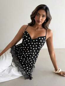 Camiseta elegante y sexy de mujer con estampado de leopardo y encaje en contraste, camiseta de estampado de leopardo elegante, top de fiesta, atuendos de playa y vacaciones para mujeres, top para salir - Blanco y Negro - Ver 6
