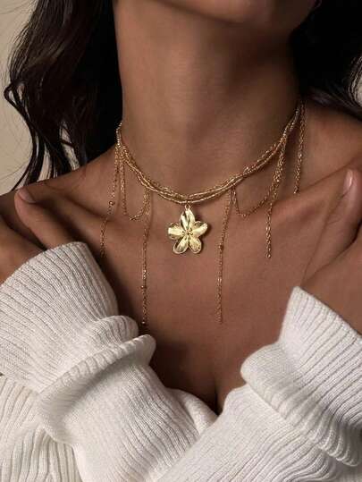 1 chiếc vòng cổ mặt dây chuyền hoa tua rua thanh lịch kiểu Pháp INS, vòng cổ choker duyên dáng đa năng, món quà trang sức lý tưởng dành cho phụ nữ.