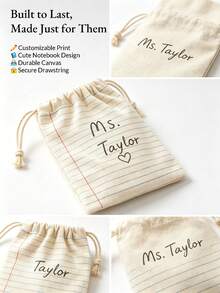 Personalized Teacher Gift - Kids Gift Bag - Teacher Appreciation - Back To School Teacher Gift - Teacher Thank You - School Teacher Gift. Personalized Teacher Pouch, Custom Teacher Drawstring Bag, Teacher Appreciation Gift, Notebook Lined Canvas Pouch, Custom Name Teacher Bag,Notebook Lined Canvas Pouch Custom Name Teacher Appreciation Gift For Back To School End Of Year - Multicolor - View 5