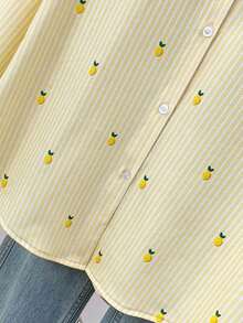 Blusa de mujer con cuello polo, estampado de corazones y rayas - Camisa casual de manga larga con botones, adecuada para uso diario en primavera, verano y otoño - limón amarillo - Ver 6