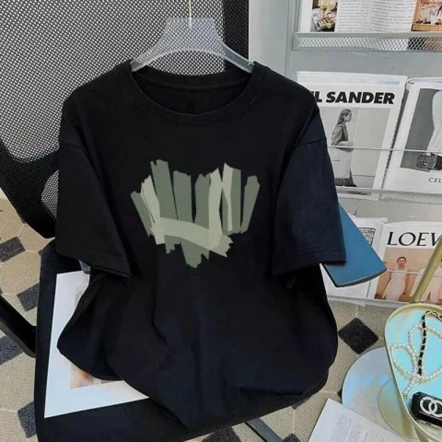 Women's Casual Shirt With Print, Short Sleeves, Round Neck, Spring/Summer Local Urban Fashion. TS1E - 8190黑色[牛奶絲布料] - 查看 1