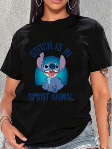 The Image Shows A Friendly Blue Character Smiling Broadly, Reflecting Energy, Fun, And Tenderness With A Cheerful Style That Conveys Positivity And Confidence. A Comfortable And Casual Women's T-Shirt For Everyday Wear. - 黑色 - 查看 6