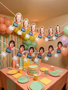 7/14/21pcs Custom Photo Birthday Party Banne,Unique Farting Photo Banner,Humorous Farting Figure Party Decoration, Custom Face Banner For Unisex Birthday Parties - Multicolor - View 5