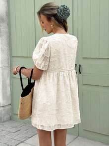 Vestido corto casual de mujer con bloqueo de color y lazo, para verano - Albaricoque - Ver 2