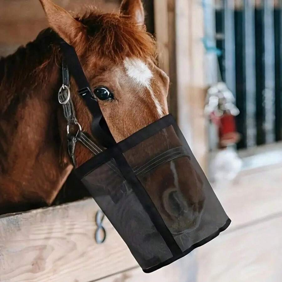 Slow Feed Horse Hay Feeding Net Bag, Neck-Attachable And Adjustable Outdoor Hay Mesh Bag Breathable And Portable Hay Bag For Feeding Horses Cows Goats And Sheep At The Muzzle Prevent Fighting