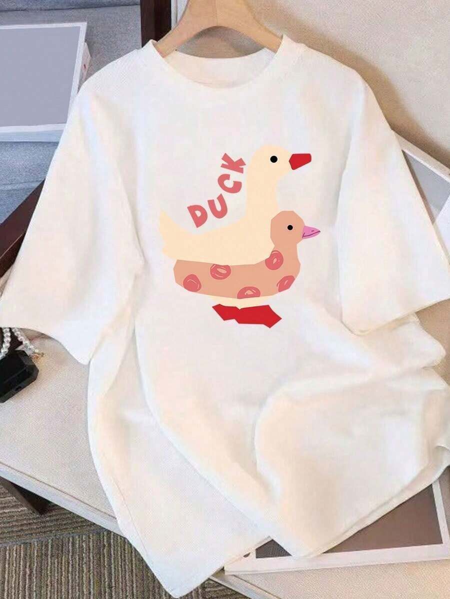 New Summer 2026 Pure Cotton T-Shirt, Women's Short Sleeve T-Shirt With Unique Design Print, Slimming Half Sleeve Loose Top For Students, Casual Printed Top, Versatile And Comfortable For Women, Suitable For Spring, Summer And Autumn. - 白色 - 查看 1