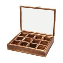 Retro Pine Wood 12-Compartment Spice Box, Countertop Spice Storage Box, Tea Spice Container, Spice Organizer, Spice Fit Box For Home Kitchen Restaurant - Brown - View 6
