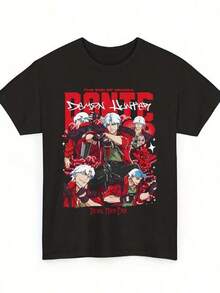 Camiseta unisex de manga corta, camiseta con el logo de Herren- & DMC - Camiseta retro de gaming con estampado icónico de Dante, marca icónica de DMC, cuello redondo, corte - Negro - Ver 6