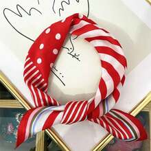 60cm Luxury Square Scarf Women Striped Bandanna Spring Silk Scarf Summer Headband Fashion Neckerchief Ladies - 1 - Xem 5