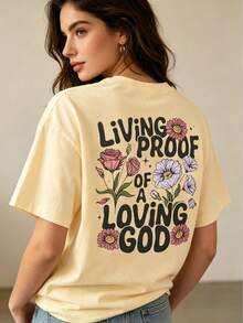 Women's Short-Sleeved Floral Print T-Shirt, Suitable For Everyday Wear, Casual Outings, Weekends, And Vacations. Relaxed Style, Crew Neck, Made Of Polyester, Ideal For Spring And Summer. Domestic Shipping Available In Mexico. - Apricot - View 1