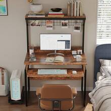Computer Table, Study Table, Desk With Computer Stand Groove Design, Ergonomic And With Storage Rack - màu nâu - Xem 6