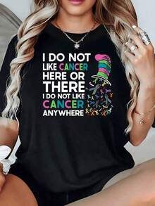 Comfortable Women's T-Shirt With Multicolored Solidarity Ribbon Print, Ideal For A Casual And Conscious Look. Soft And Comfortable. Loose Versatile Short Sleeve T-Shirt For Women - 黑色 - 查看 1