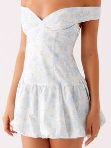 Women Bodycon Dresses Summer Off Shoulder Dress for Party Vacation - Azul - Ver 3