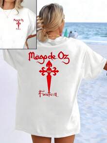 Red Symbol Inspired By Inner Strength And The Spiritual Connection Of The Path Towards New Horizons With Artistic Lettering That Evokes Freedom In Contrasting Tones. Women's T-Shirt With Elegant Double Print For Casual And Urban Use - 白色 - 查看 8