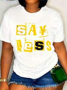 Women's "Say Less" Graphic T-Shirt - Bright Yellow And Black Typographic Design, Casual Summer Top, Streetwear Style, Comfortable Cotton T-Shirt - 白色的 - 查看 7