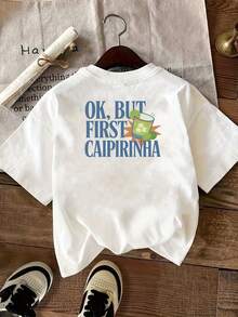 Printed T-Shirt With Front And Back Designs, Capri Chana, Cocktail Print, Casual Short Sleeve Round Neck For Women, Comfortable Fit, Classic Design, Fashion Item, Double-Sided Printed Top For Women. - 白色 - 查看 2