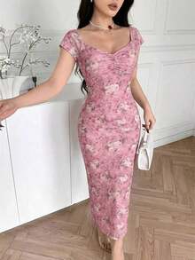 Vestido ajustado estampado casual para mujer - Rosa - Ver 2