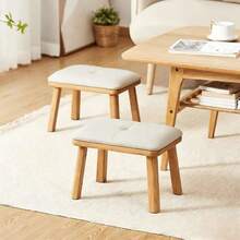 Small Solid Wood Stool, Low Stool, Sturdy And Comfortable For Long Sitting, Modern Minimalist Living Room Coffee Table Wooden Stool, Sofa Soft Padded Bench, Shoe Changing Stool - Natural Wood Color - View 1