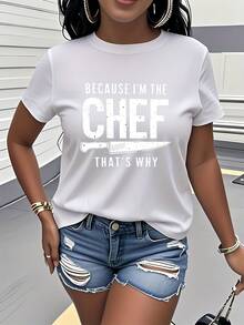 Women's T-Shirt Made Of Pure Cotton, Casual Loose Style, With Chef-Themed Print, Short Sleeves And Round Neck, Vintage Style, Personalized, Suitable For Casual Daily Wear, Parties, Outings, Birthday Gift. - 白色 - 查看 1