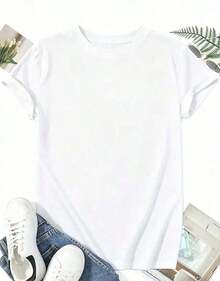 short sleevesCamisetas Gráficas con Estampado Floral Doble y Cuello Redondo - Camiseta de Manga Corta de Corte Holgado, Patrón Floral Morado y Rosa, Elasticidad Media, Lavable a Máquina, Adecuada para Uso Casual en Todas las Temporadas, Ajuste Cómodo y Delgado de Algodón. Ocio - Blanco - Ver 3