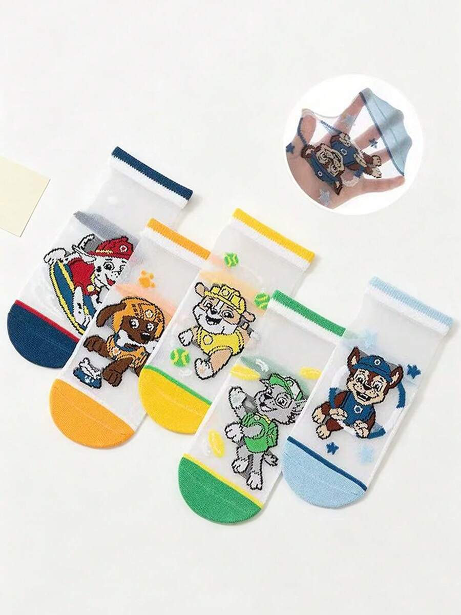 Paw Patrol 5/10双装汪汪队立大功儿童薄款水晶网眼卡通透气中筒袜,适合春夏穿着,尺码2-14岁 - 彩色 - 查看 1