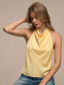 Vestido de fiesta sexy con espalda descubierta de unicolor para mujer, top hombros descubiertos - Amarillo - Ver 3