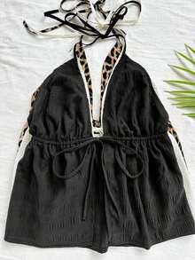 Camiseta de tirantes finos con estampado de leopardo, lazo y espalda descubierta, elegante y bohemia, ideal para ocasiones casuales, vacaciones, boda en la playa, graduación, brunch, Día de San Patricio, vacaciones de primavera y Pascua - Multicolor 2 - Ver 6