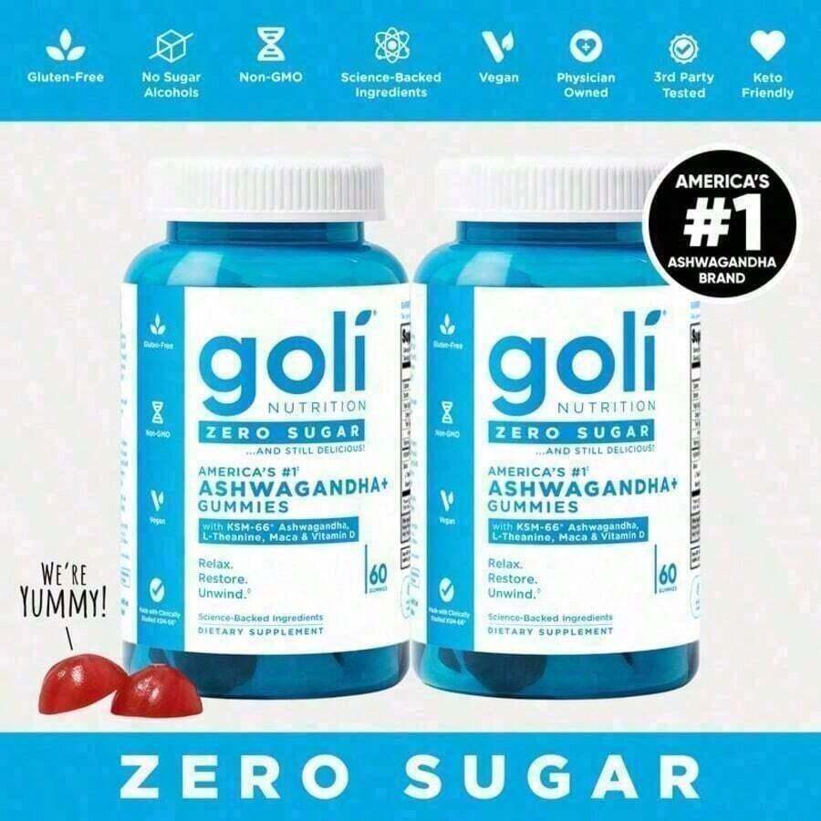 Goli Ashwagandha Gummies With Vitamin D & KSM-66 – Mixed Berry Flavor, Vegan, Non-GMO, Gluten & Gelatin Free – 60 Gummies Per Bottle - 2 包 - 查看 1