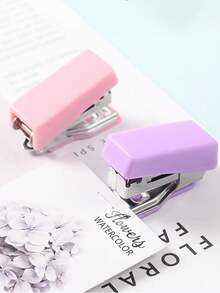 1 caja de grapadora de colores aleatorios con 200 grapas, 20 clips de papel, grapadora portátil y linda de dibujos animados para oficina y estudio, grapas de 28 mm, 2-10 hojas, rosa/verde/morado - grapadora - Ver 2