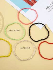 6pcs/11pcs/20pcs Mixed Color Rice Bead Bracelet & Anklet Set, Suitable For Girls Daily, Party, Evening, Festival, Beach, Travel Outfits Accessories - Multicolor - View 4