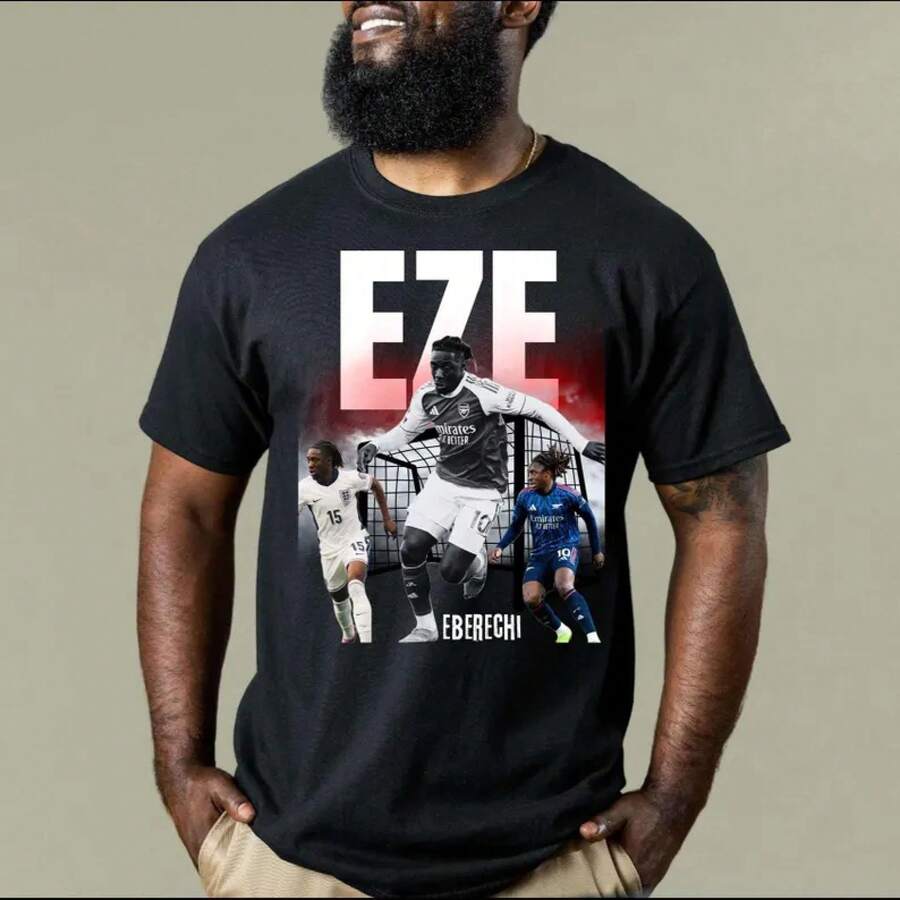 Ezi Eberechi - Graphic Pattern Football T-Shirt | Illustration Of A Football Player - Black - View 1