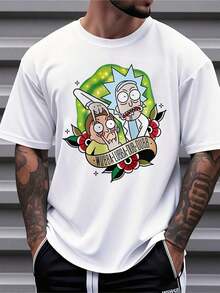 Warner Bros.  Wubba Lubba Dub Dub Tattoo Style T-Shirt For Men And Women, Anime Print, Unisex, Casual, Streetwear, Fan Gift, 220g - 白色 - 查看 1