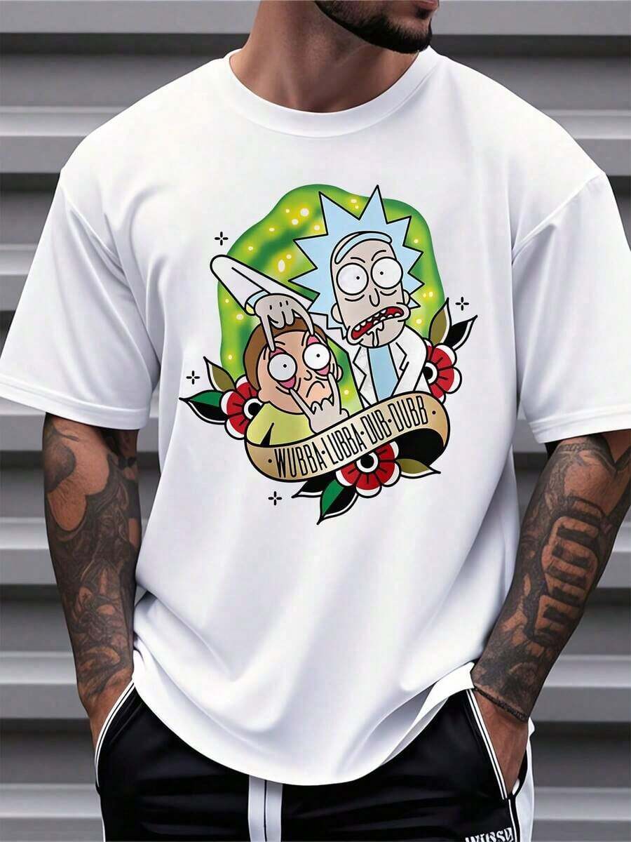 Warner Bros. Wubba Lubba Dub Dub Tattoo Style T-Shirt For Men And Women, Anime Print, Unisex, Casual, Streetwear, Fan Gift, 220g - 白色 - 查看 1