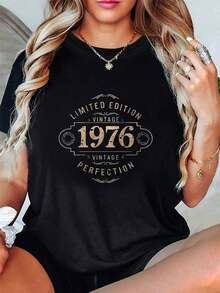 100% Cotton Vintage 1976 Letter Print Jacket With Short Sleeves And A Round Neck. Can Be Paired With Shirts. Suitable For Spring And Autumn. Machine Washable Casual Wear. Limited Vintage Edition. - 黑色 - 查看 7