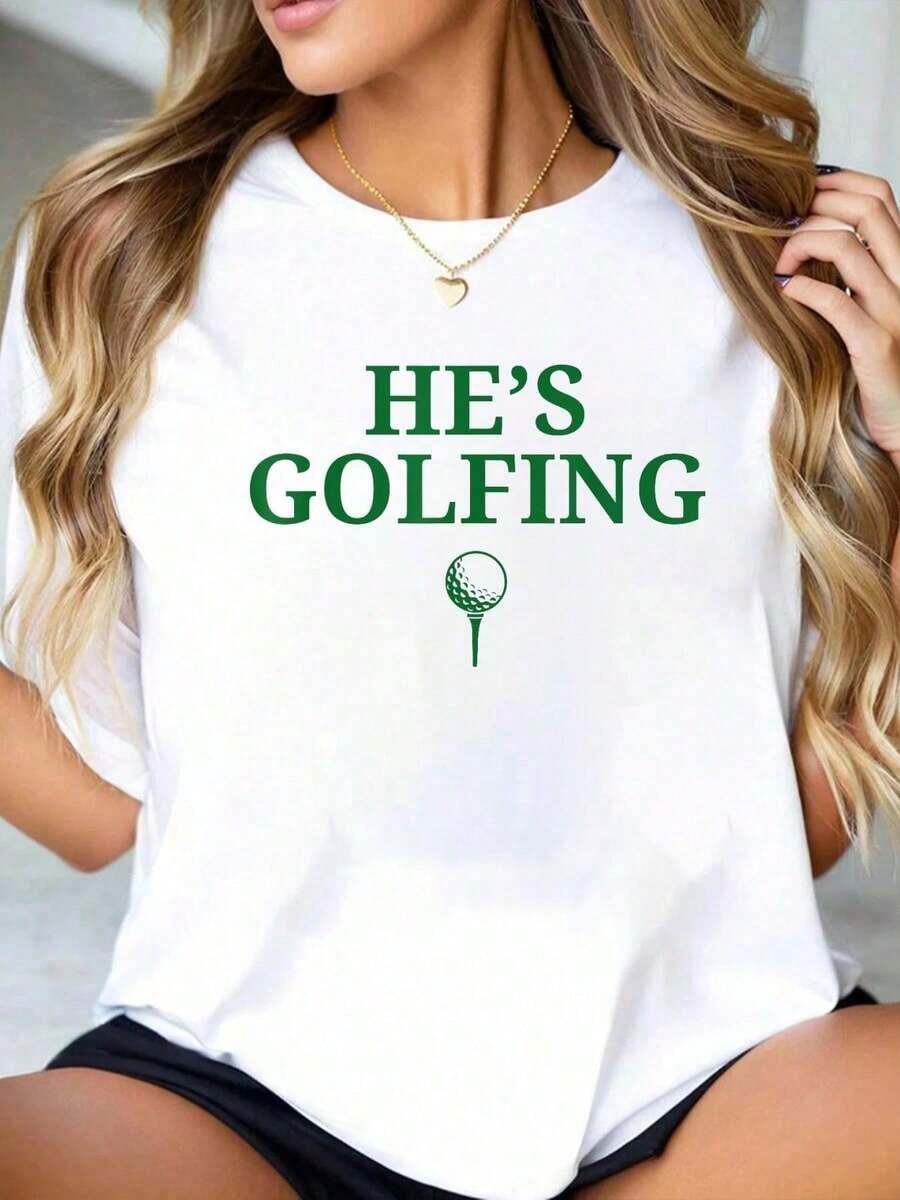 100% cotton Está Jugando Golf, Divertido, Temporada de Golf, Mamá Golfista, Esposa Golfista, Camisetas para Mujer - Blanco - Ver 1