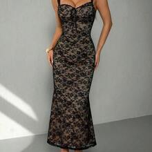 PETITE Black Lace Contrast Lining Summer Sexy Camisole Dress - Rosa - Ver 6