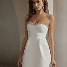 Rhinestone Decor Cropped Tube Dress, Christmas - Blanco - Ver 7