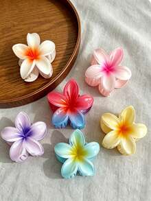 7 piezas Clips para el cabello con flores de color degradado, estilo de moda casual para primavera y verano, accesorios para viajes y uso diario, regalo lindo y grande - Multicolor - Ver 7