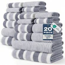 QUIRVIX 20pcs Soft & Absorbent Towel Set | Quick-Dry Towels For Bathroom, Sports & Beach | 280gsm,Includes 4 Bath Towels, 8 Hand Towels, 8 Washcloths| Lightweight & Skin-Friendly Essentials - Grey - View 1