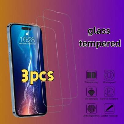 3pcs Tempered Glass Screen Protector, Compatible With IPhone 16/16 Plus/16 Pro/16 Pro Max/15/14/13/12/11 Pro Max/X/XS/XR/Mini/7/8/14 Plus, Also Suitable For IPhone 14/15 Pro Max