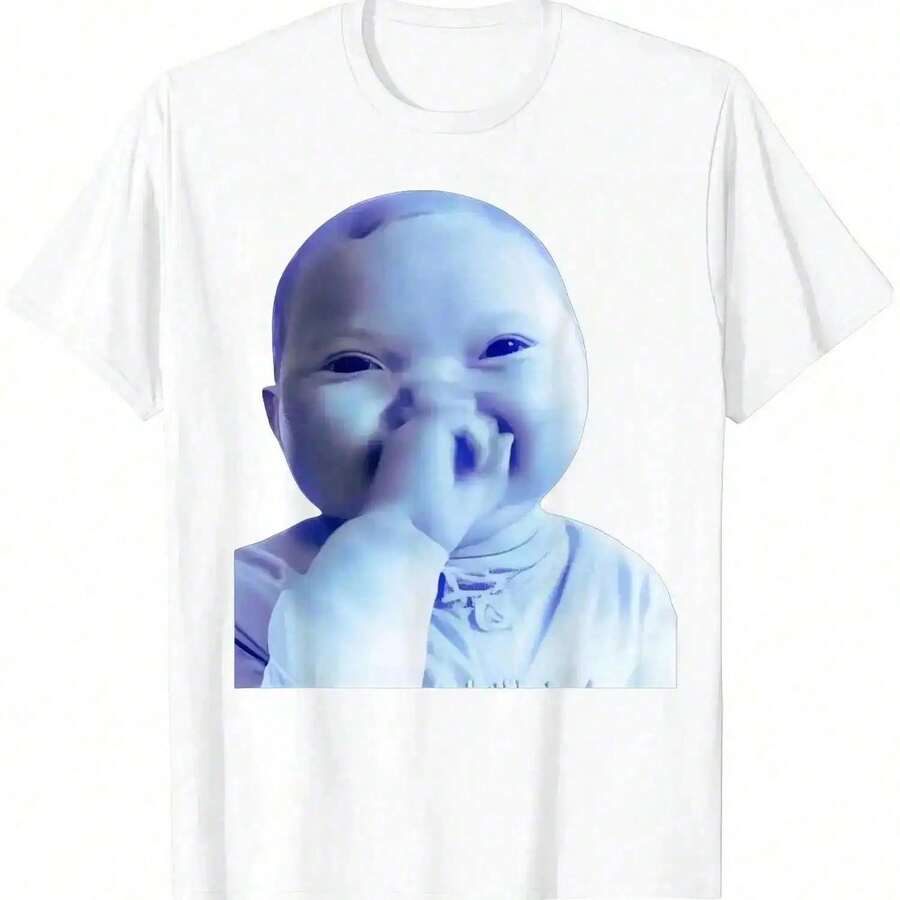 Camiseta Divertida con Meme de Bebé AI Sonriendo OCF7 - Blanco - Ver 1