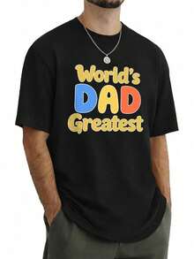Camiseta Gráfica YTD Dad para Hombre, Camiseta 'El Mejor Papá del Mundo', Camiseta Casual de Algodón de Corte Relajado para Regalo ZFV7 - Negro - Ver 10